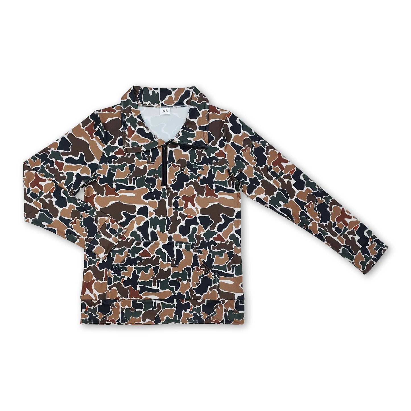 Grey camo pocket adult zipper pullover