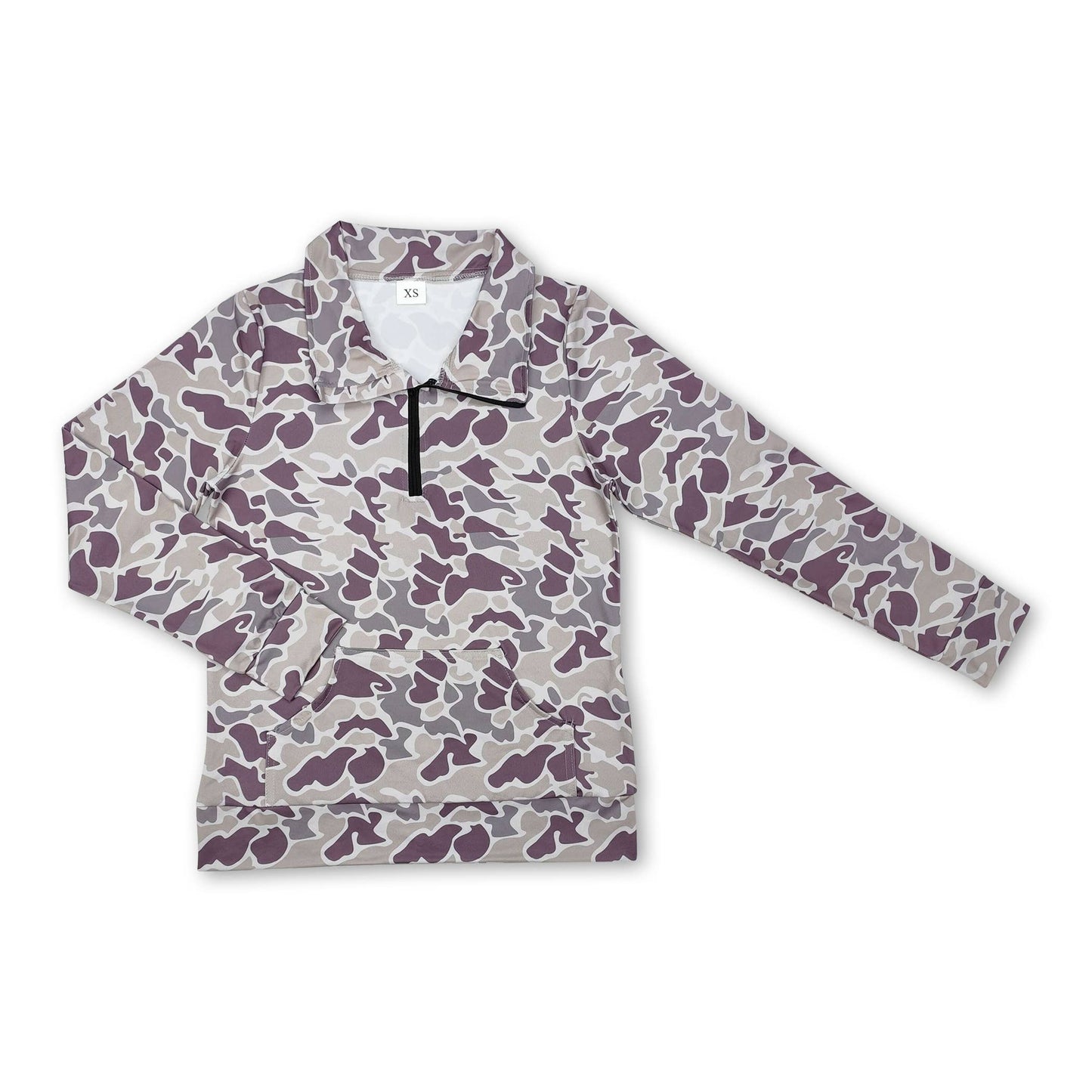 Grey camo pocket adult zipper pullover