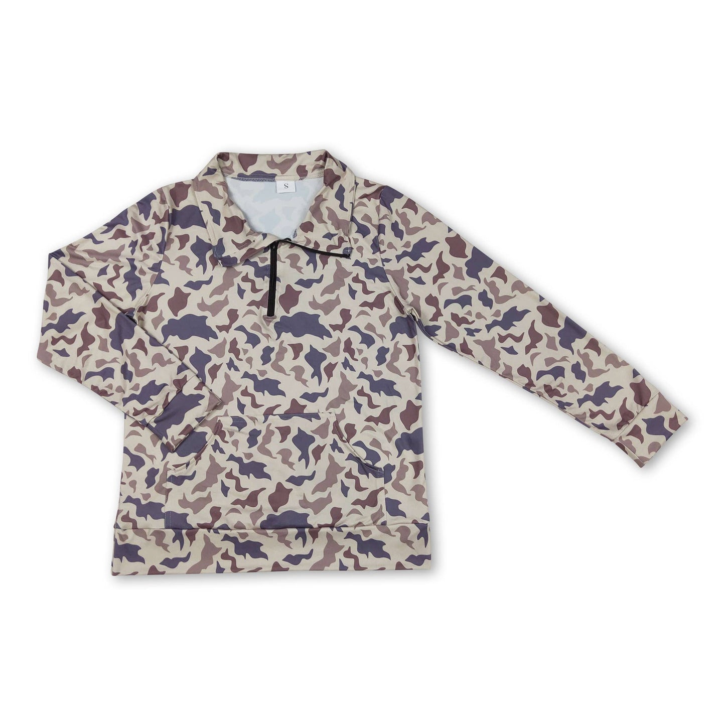 Grey camo pocket adult zipper pullover