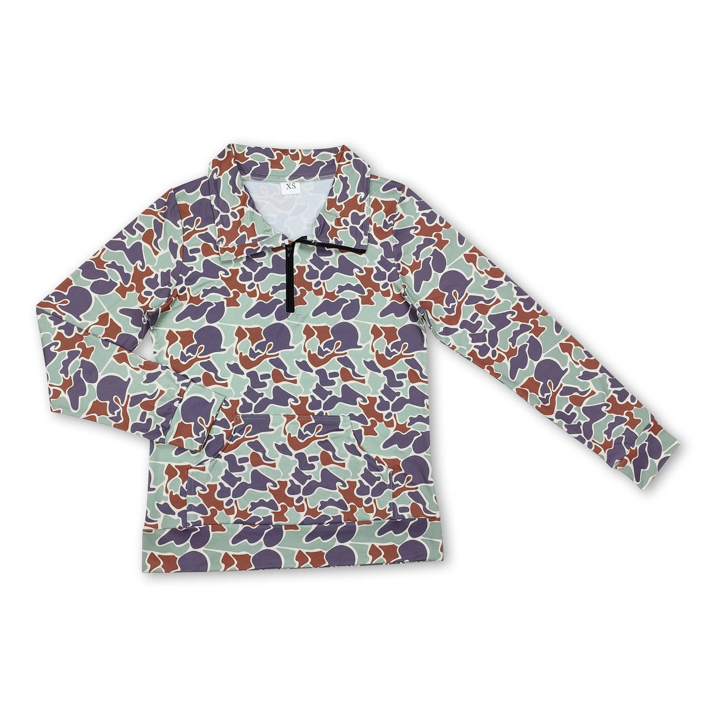 Grey camo pocket adult zipper pullover