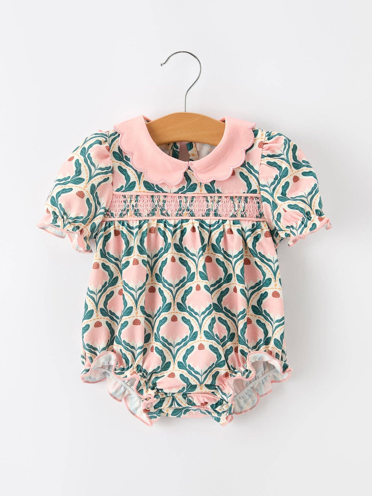 Fall Geometric Floral Smocked Romper