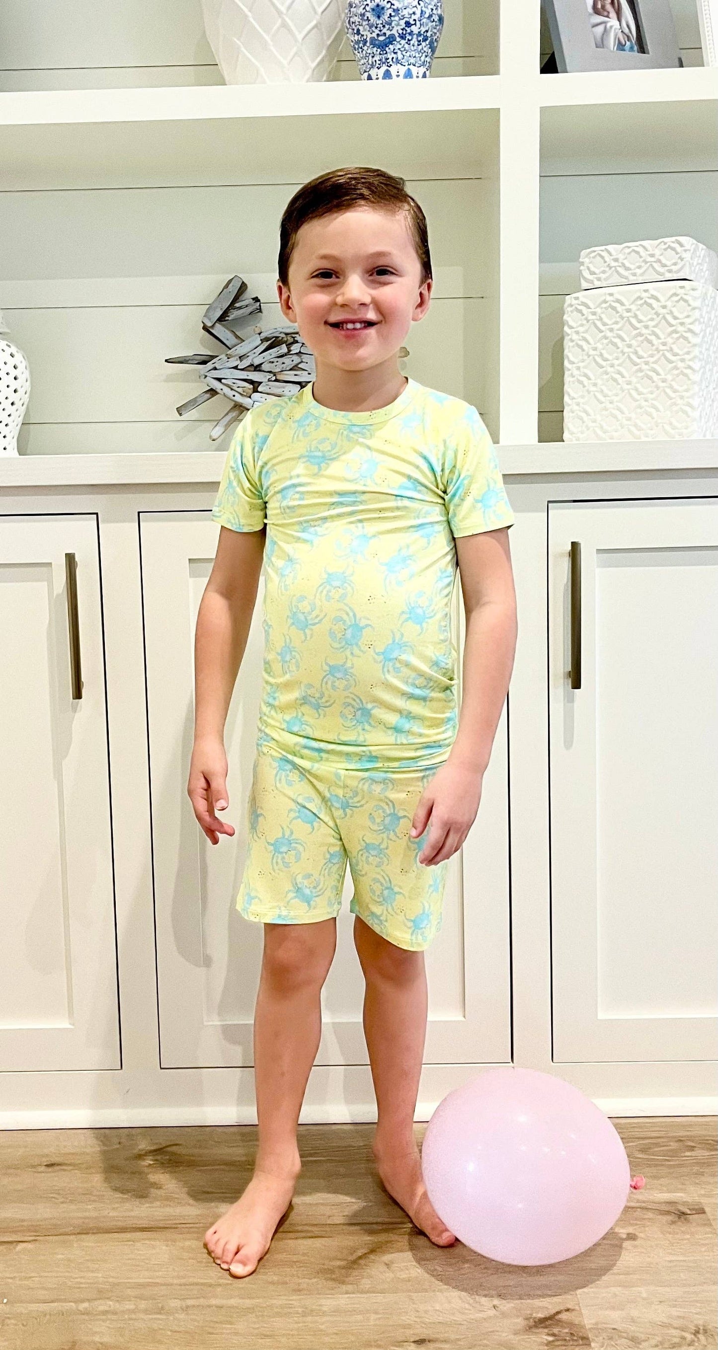 Yellow/Blue Crab Two Piece Short Set
