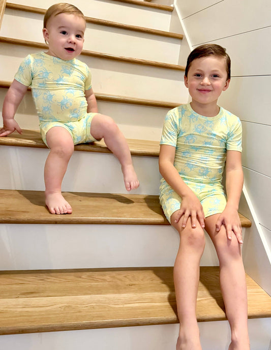 Yellow/Blue Crab Two Piece Short Set