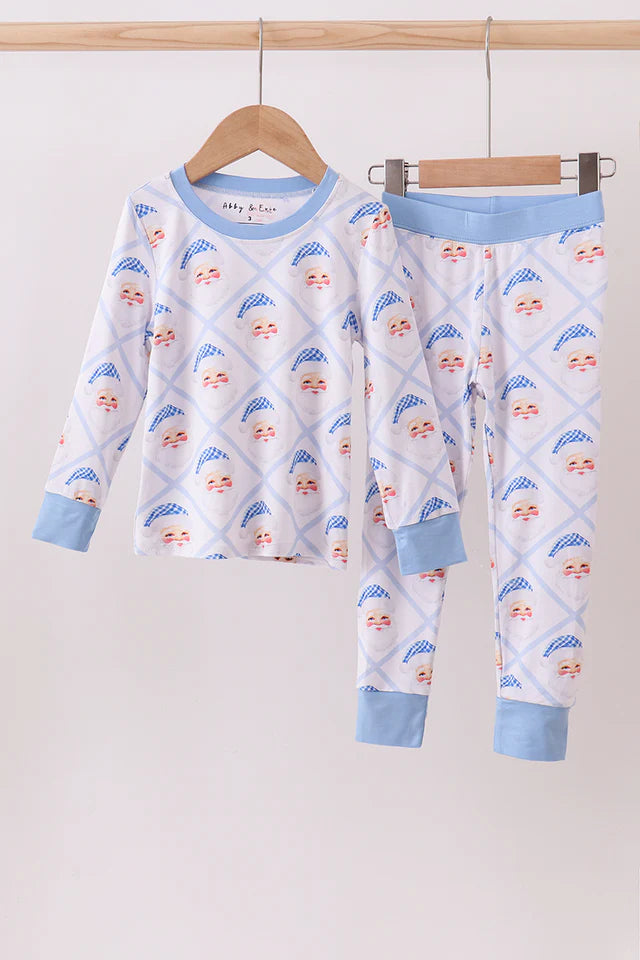 Blue Santa Claus Bamboo Pajama Pant Set