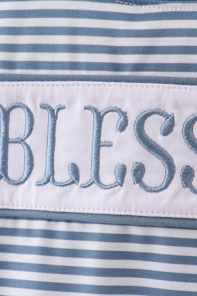 Blue Stripe Blessed Embroidery Top