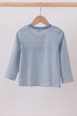 Blue Stripe Blessed Embroidery Top