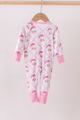 Pink Santa Claus Bamboo Ruffle Zipper Romper