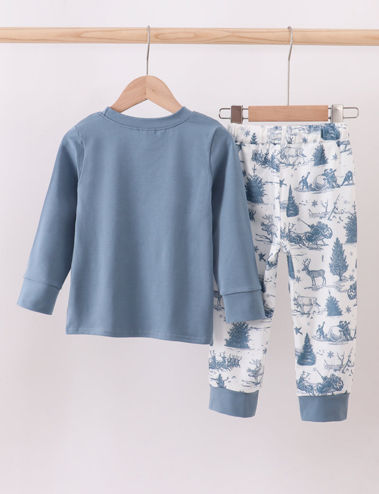 Blue Reindeer Embroidery Boys Pants Set