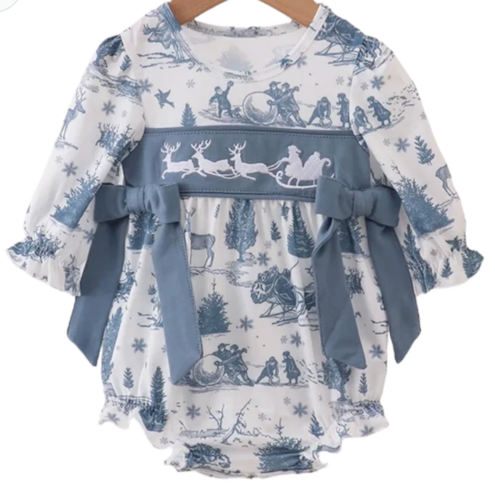 Blue Reindeer Embroidery Girl Bubble
