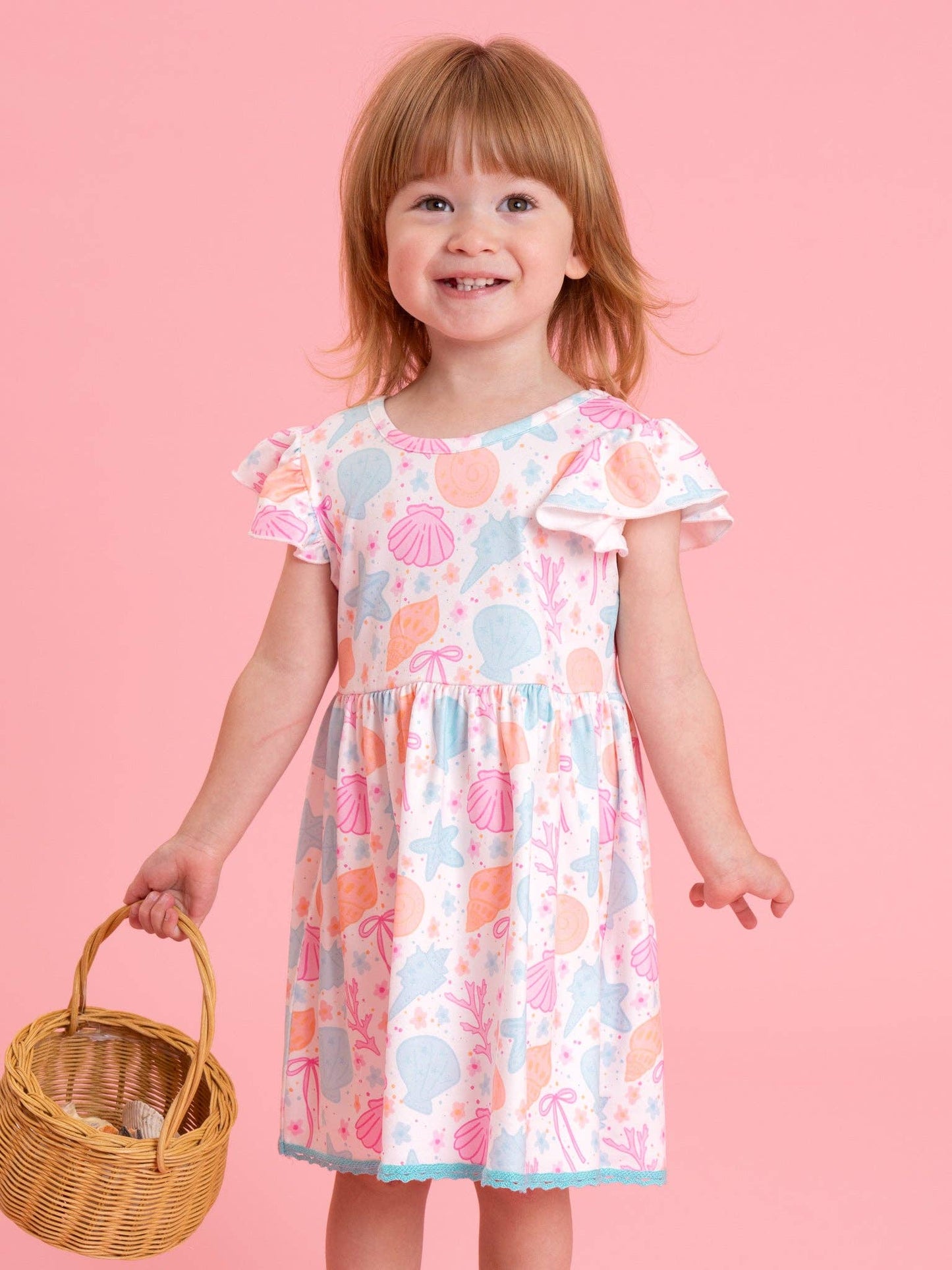Seashell Garden Flutter Sleeve Dress