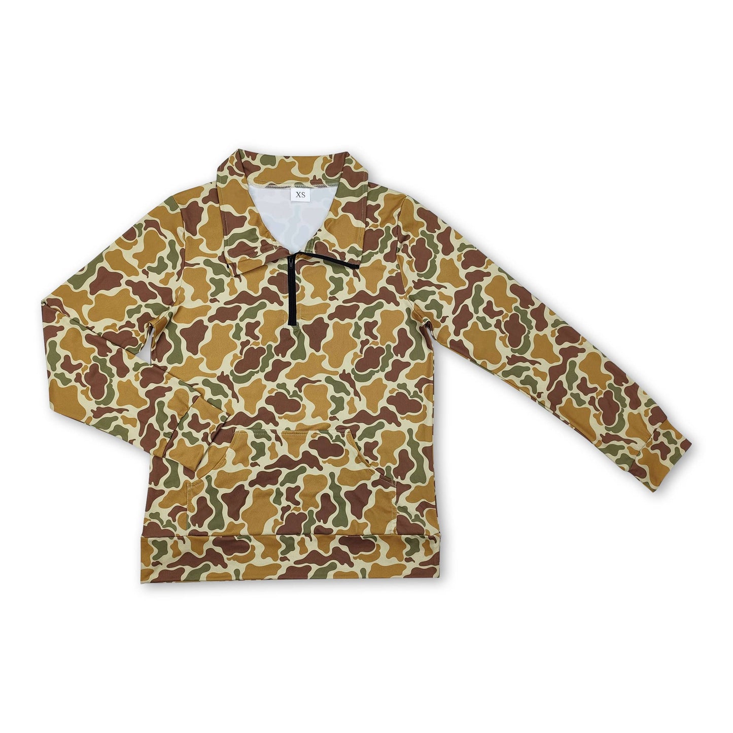 Grey camo pocket adult zipper pullover