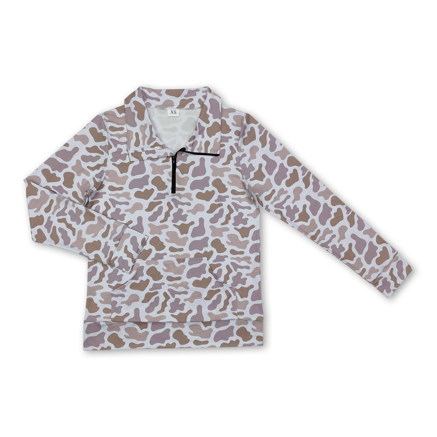 Grey camo pocket adult zipper pullover