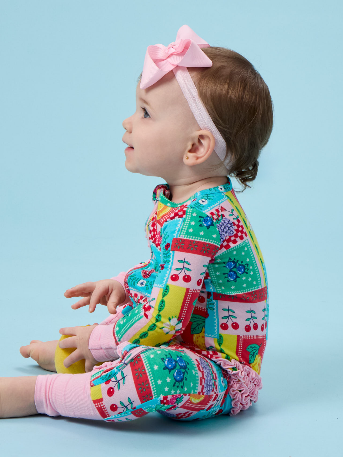 SoftSnooze™ Baby Girls Bamboo Viscose Picnic Party Patchwork Convertible Ruffle One Piece Footie Pajama