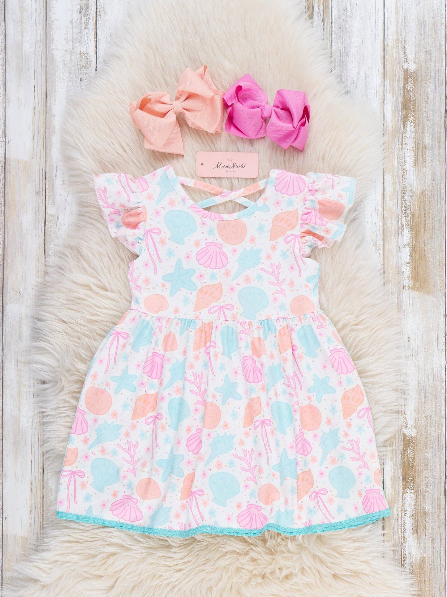 Seashell Garden Flutter Sleeve Dress