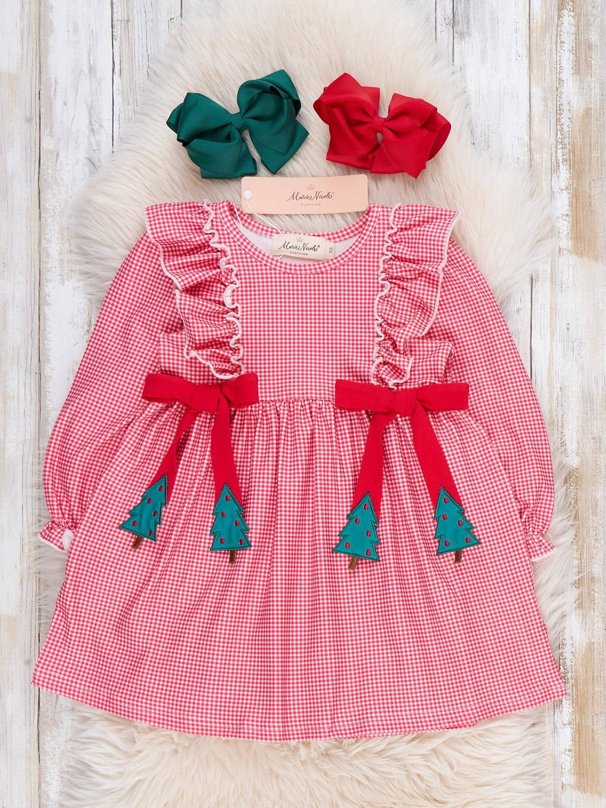 Christmas Tree Bows Embroidered Dress