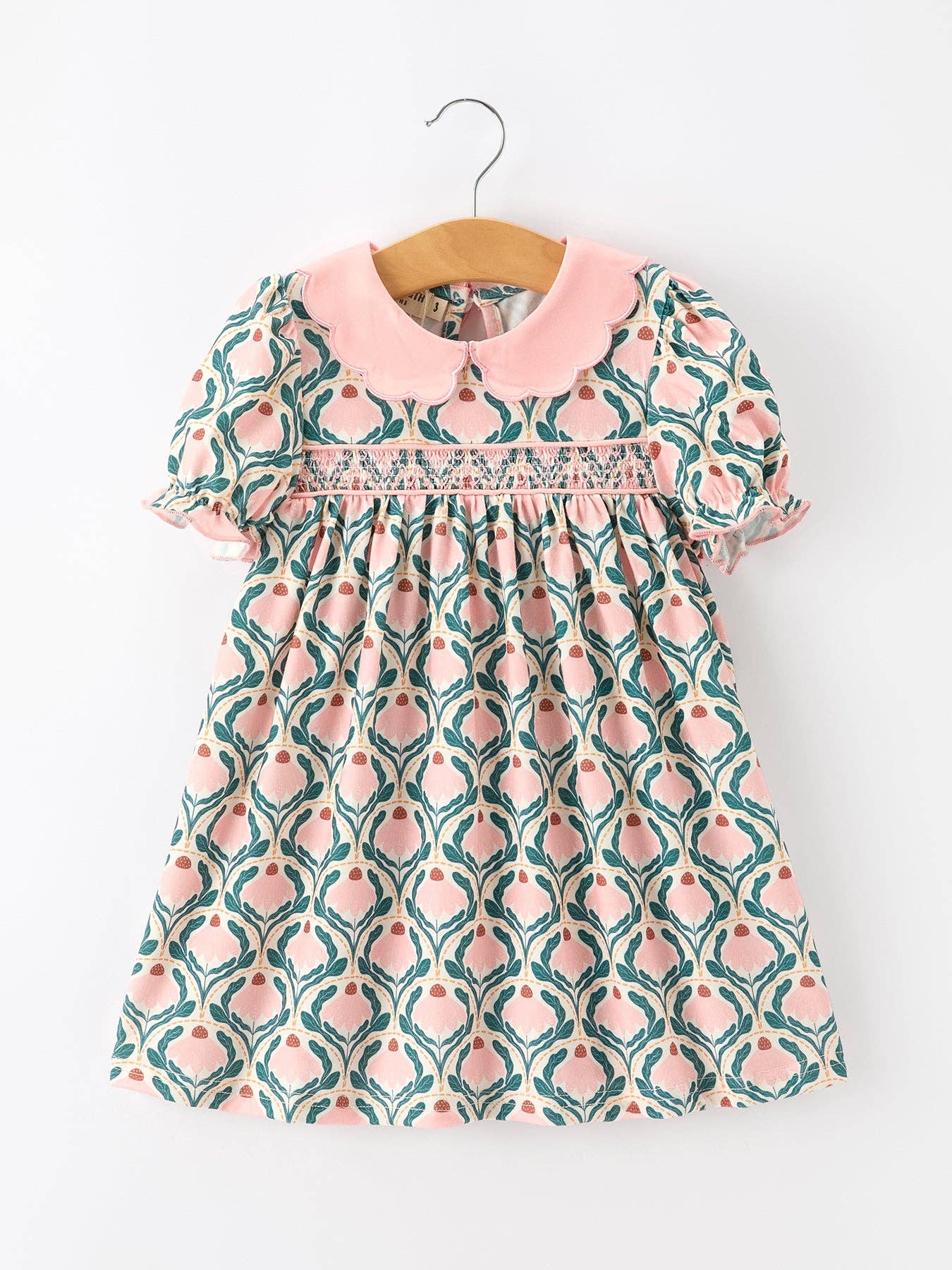 Fall Geometric Floral Smocked Dress