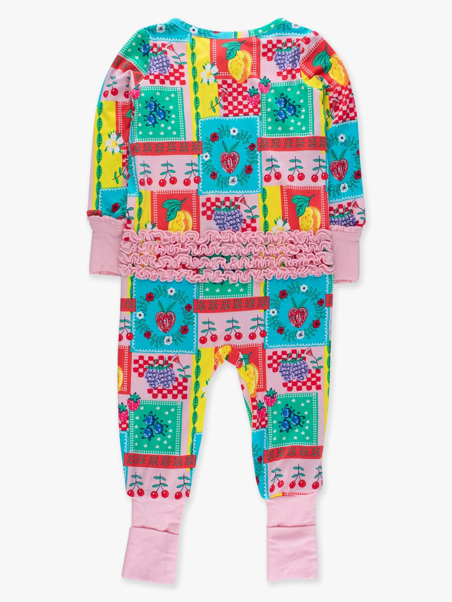 SoftSnooze™ Baby Girls Bamboo Viscose Picnic Party Patchwork Convertible Ruffle One Piece Footie Pajama