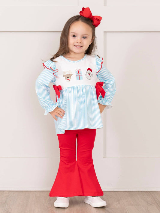 Blue Reindeer Santa Bell Bottoms Outfit