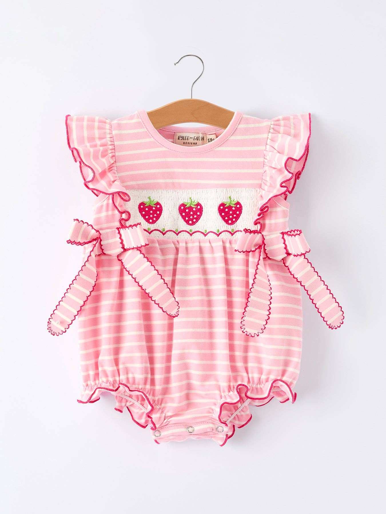 Strawberry Embroidery Smocked Romper