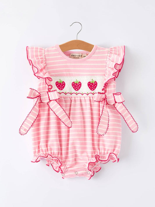 Strawberry Embroidery Smocked Romper