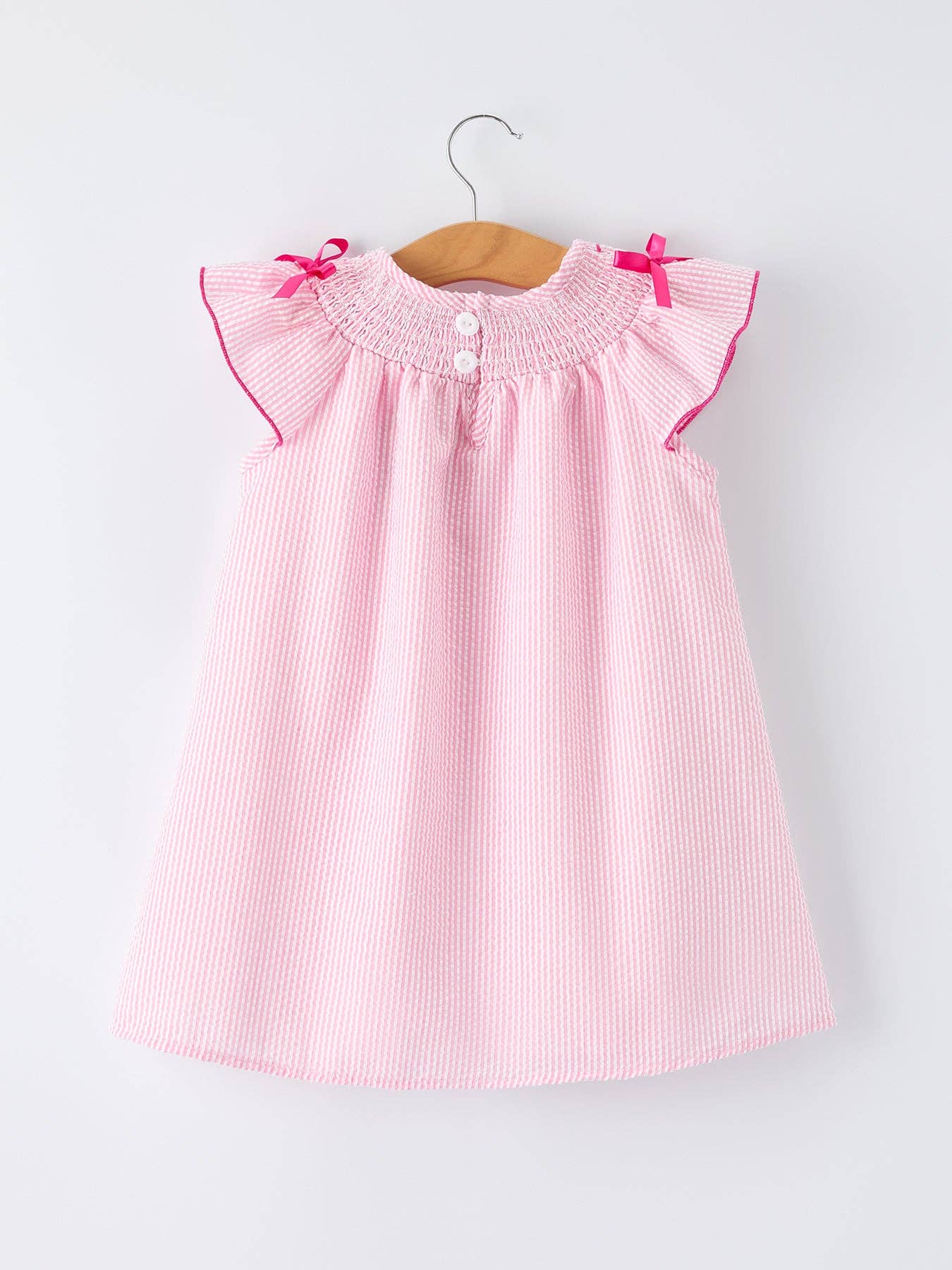 Strawberry Smocked Girl Dress Bow Ruffle