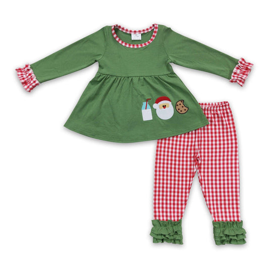Green Santa Milk and Cookies Girls Set