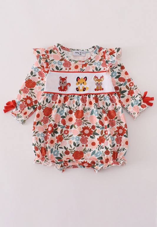 Fox Embroidery Floral Print Bubble