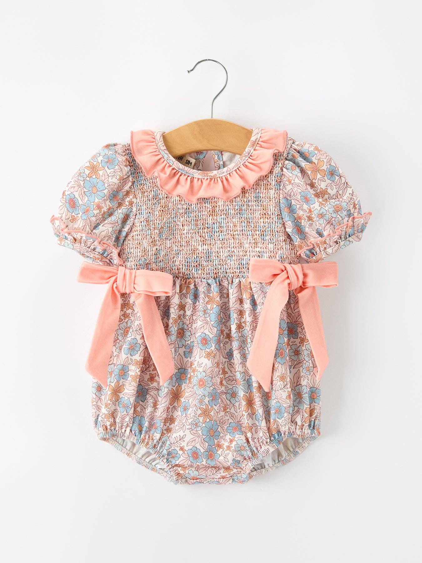 Fall Floral Smocked Ruffle Neck Romper