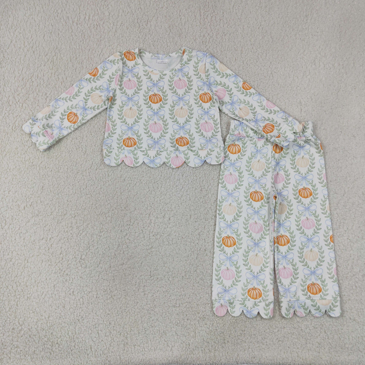 Pumpkin Bows Scalloped Pants Set