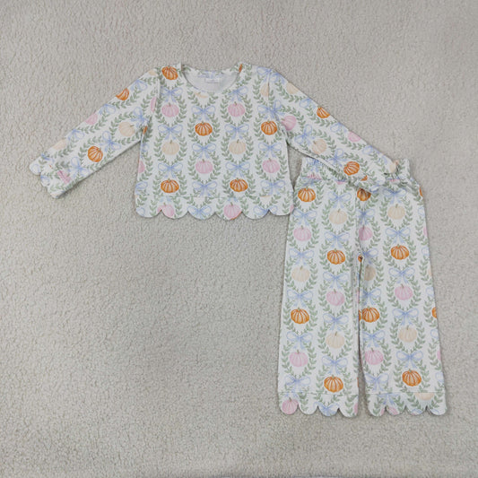 Pumpkin Bows Scalloped Pants Set