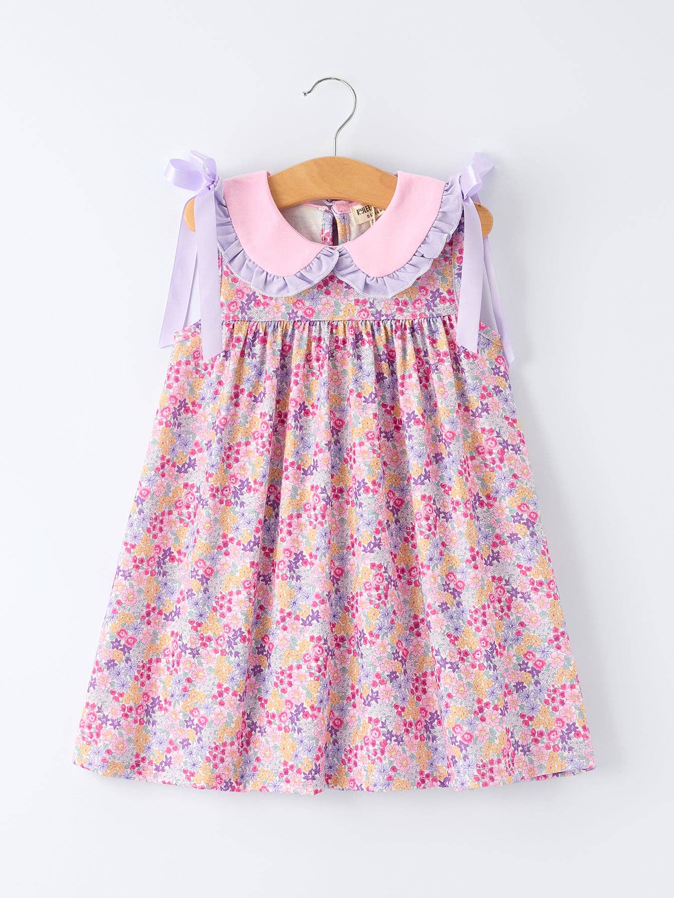 Purple Floral Bow Ruffle Dress