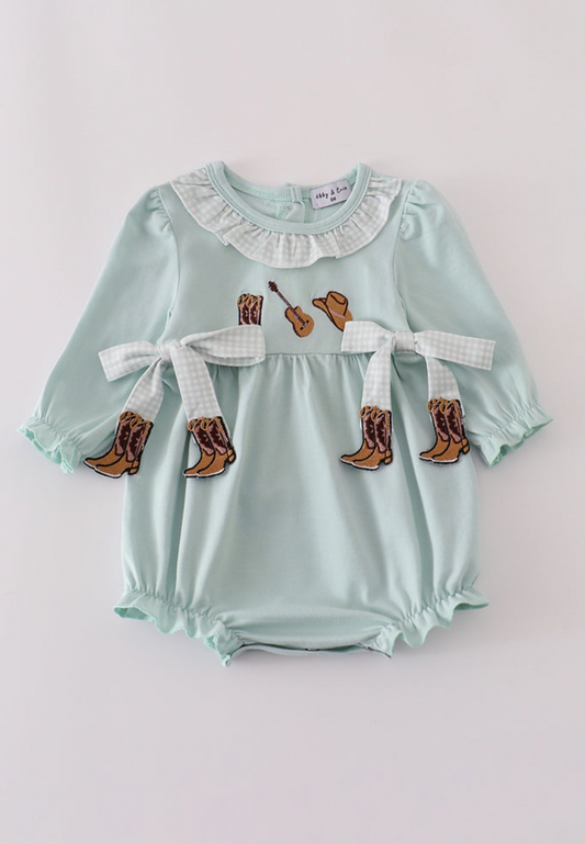 Blue Boots Embroidery Ruffle Bubble