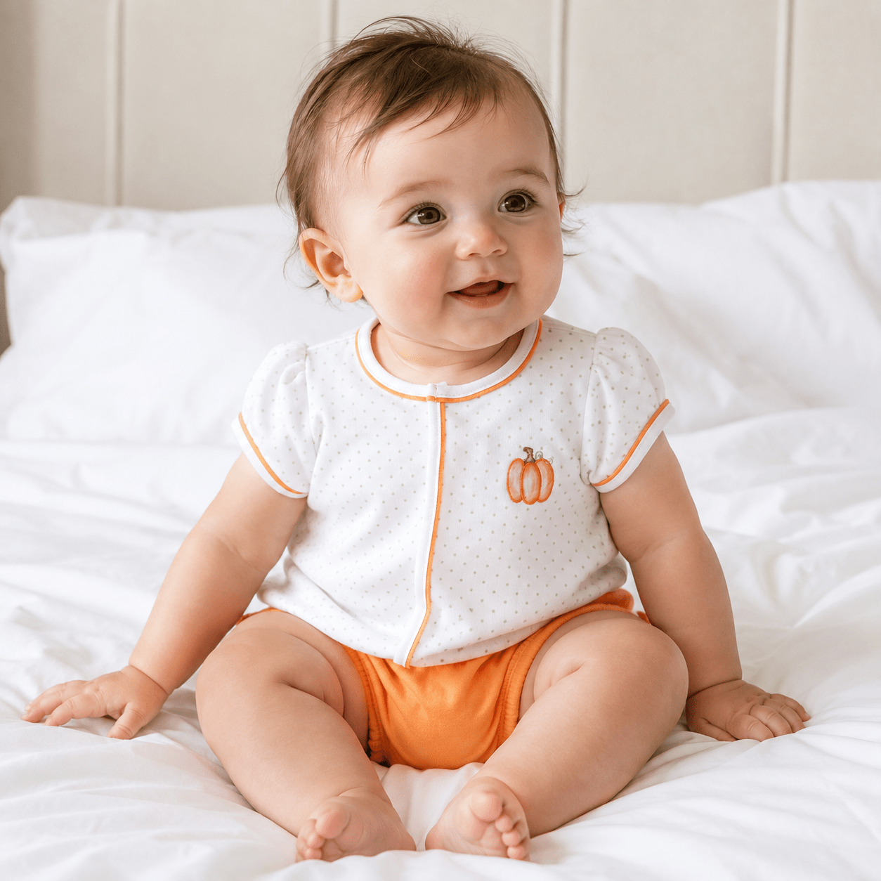 Pumpkin Hand-Embroidered Ruffle Set
