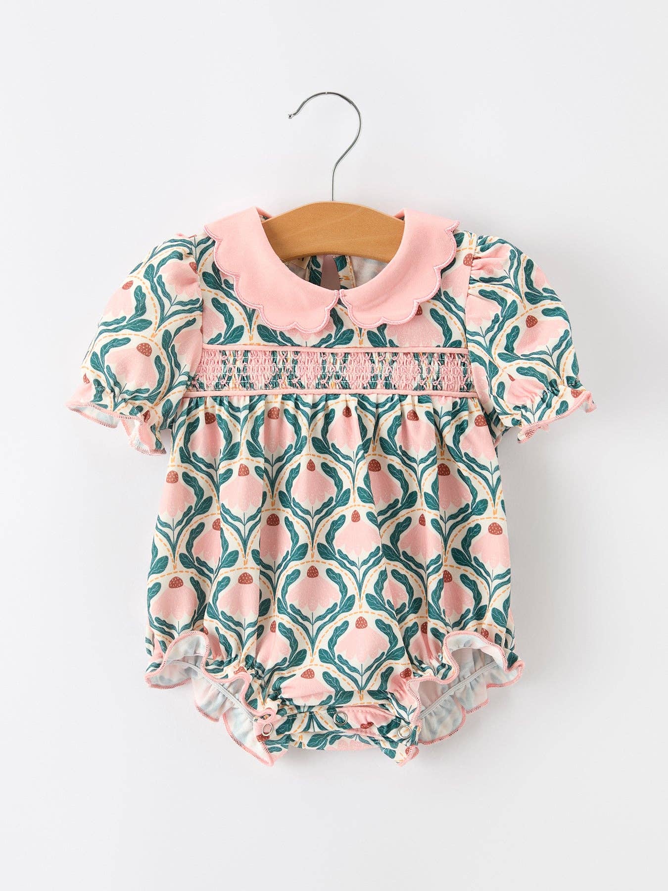Fall Geometric Floral Smocked Romper