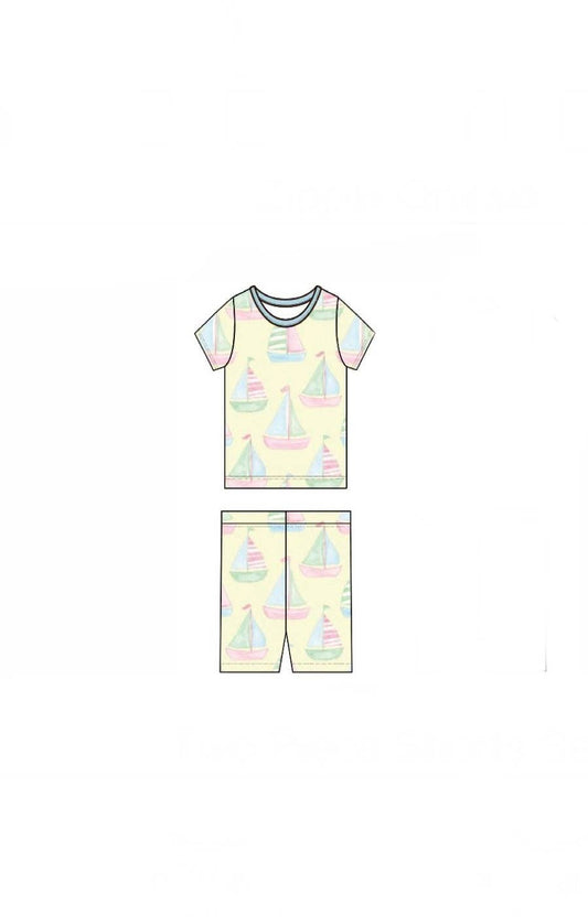 Sailboat Two Piece Pajama Short Set