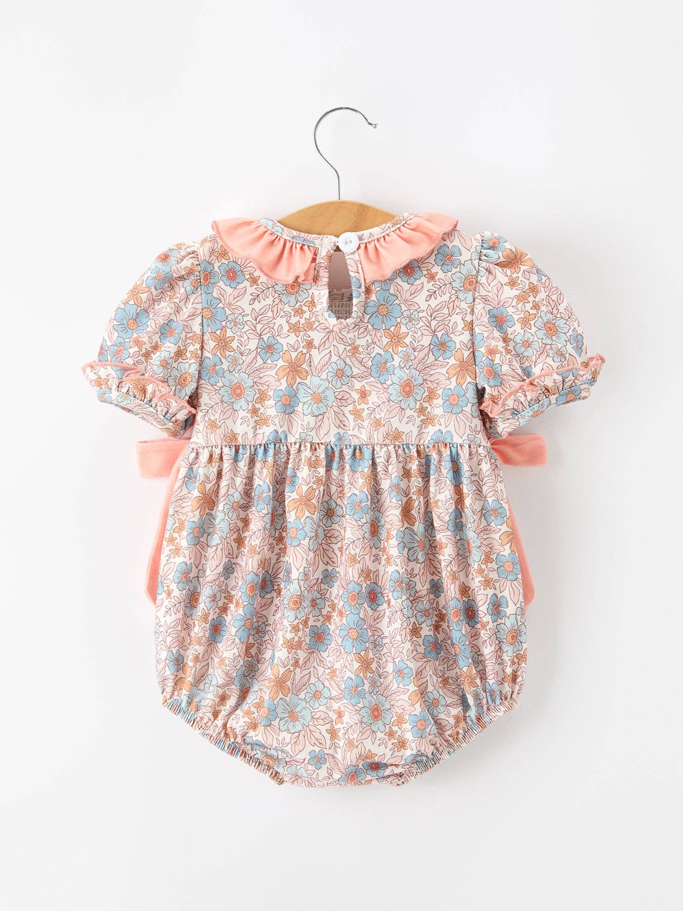 Fall Floral Smocked Ruffle Neck Romper