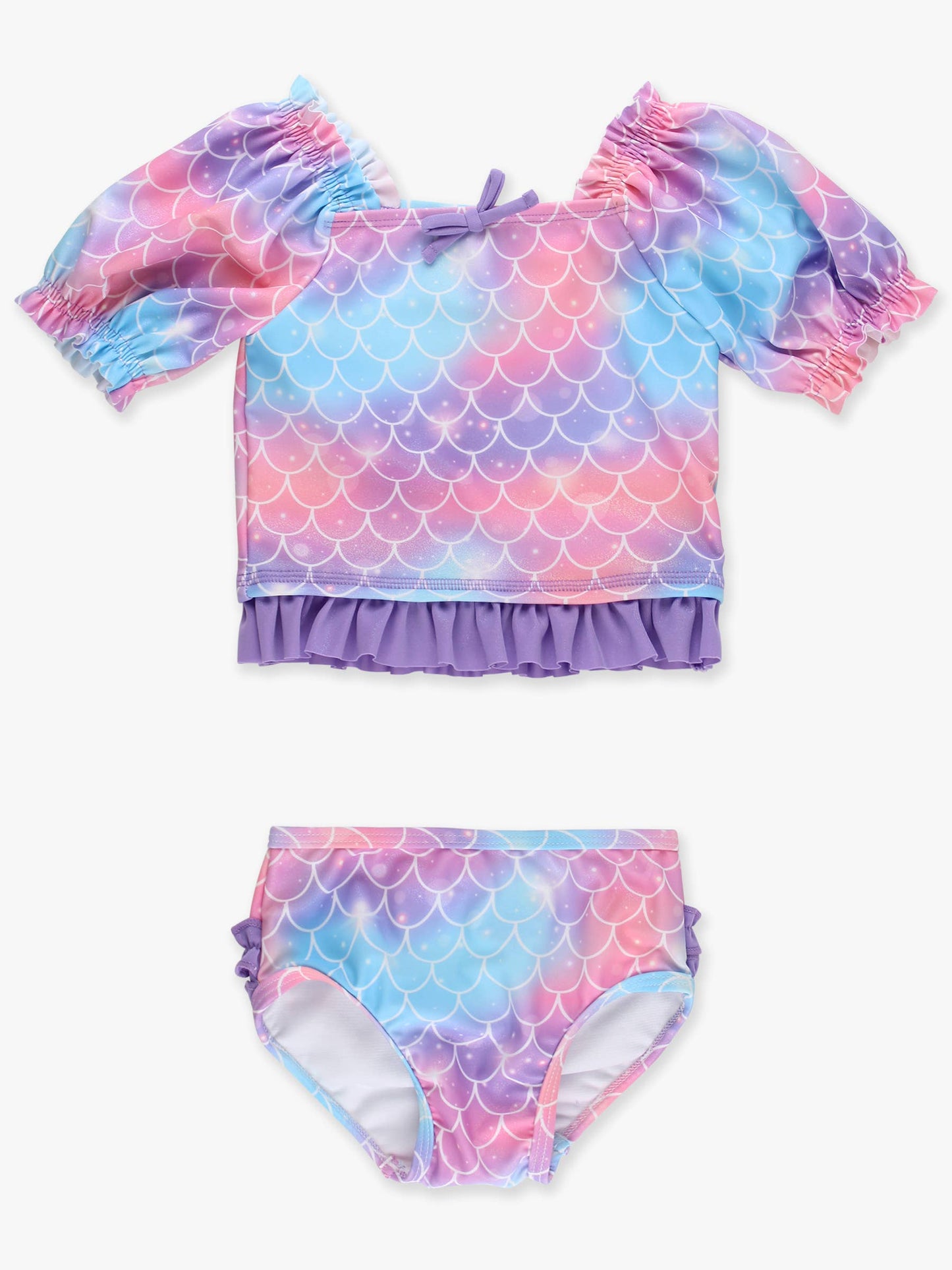 Mermaid Tale Puff Sleeve Ruffle Tankini 2-Piece Swimsuit with Signature Rear Ruffles