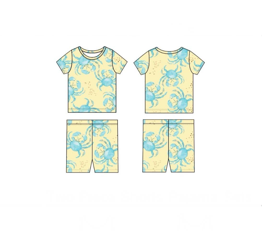 Yellow/Blue Crab Two Piece Short Set