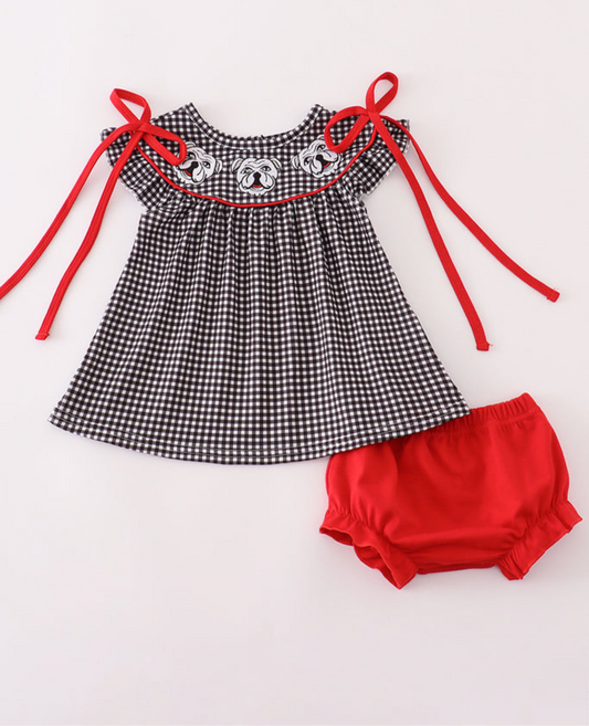 Georgia Bulldog Embroidered Plaid Bloomer Set