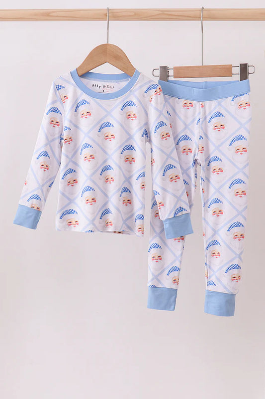 Blue Santa Claus Bamboo Pajama Pant Set
