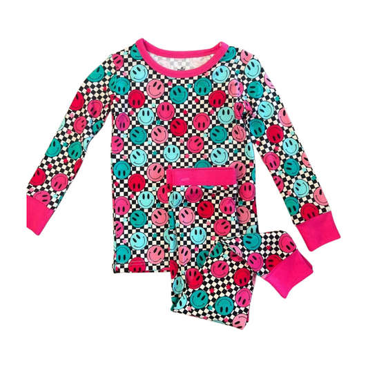 Checkered Smiley Bamboo 2pc Pant Set