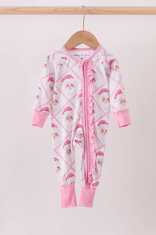 Pink Santa Claus Bamboo Ruffle Zipper Romper