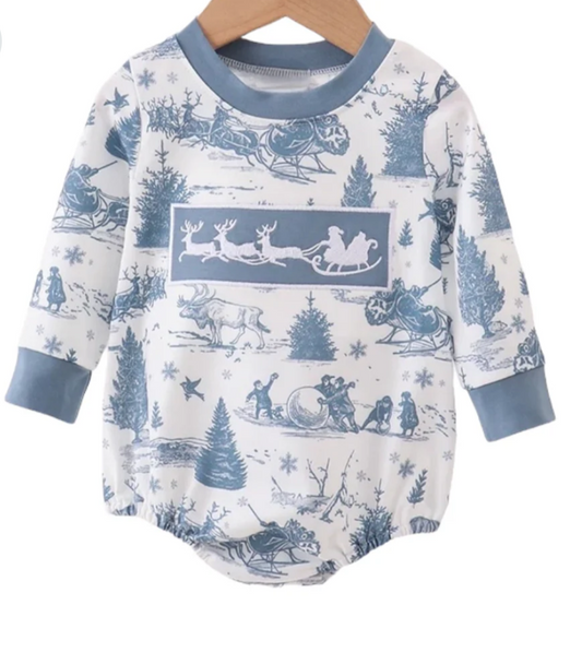 Blue Reindeer Embroidery Boy Bubble