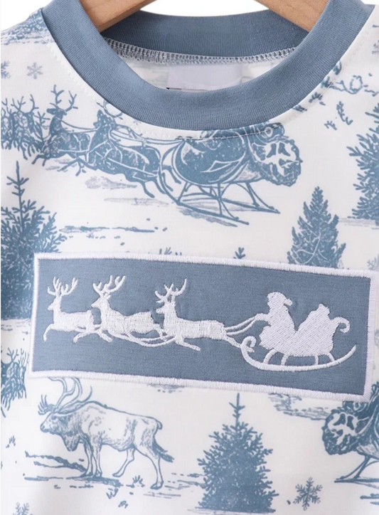 Blue Reindeer Embroidery Boy Bubble