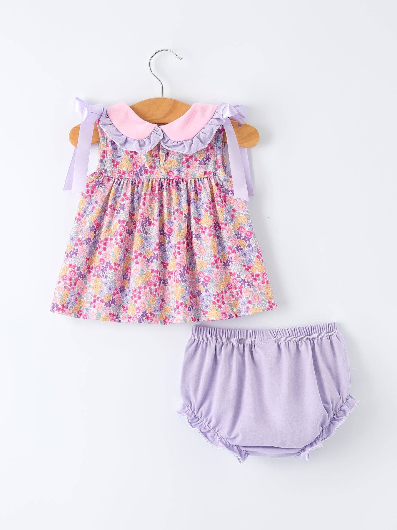 Purple Floral Bow Ruffle Bloomer Set