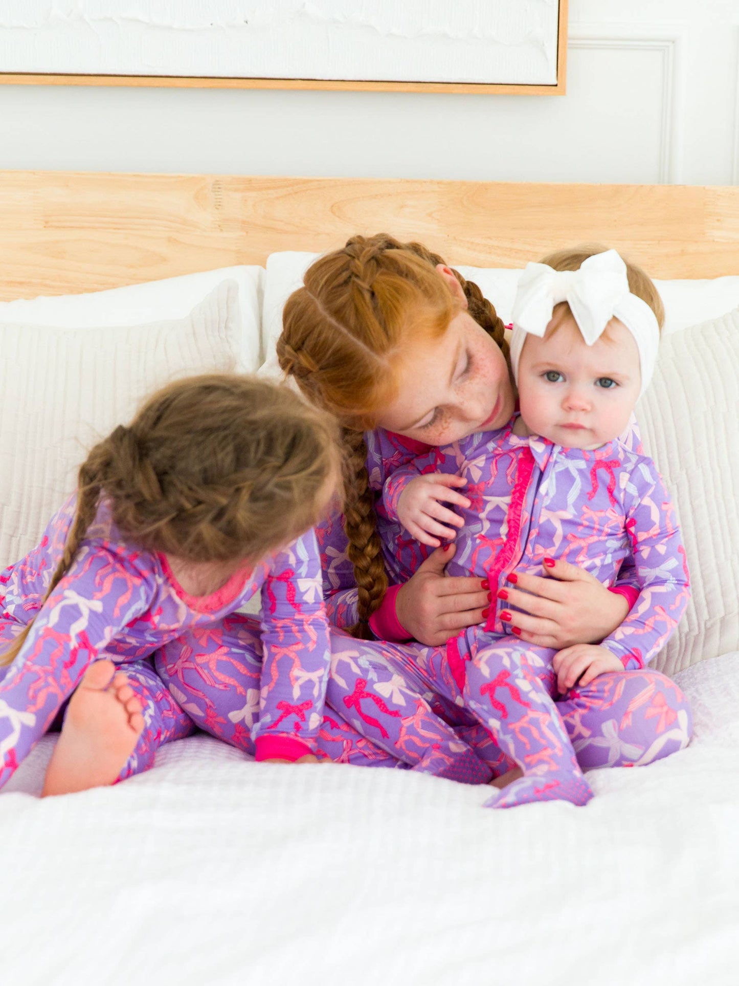 SoftSnooze™ Baby Girls Bamboo Viscose Rosy Ribbons Footed Ruffle One Piece Pajama
