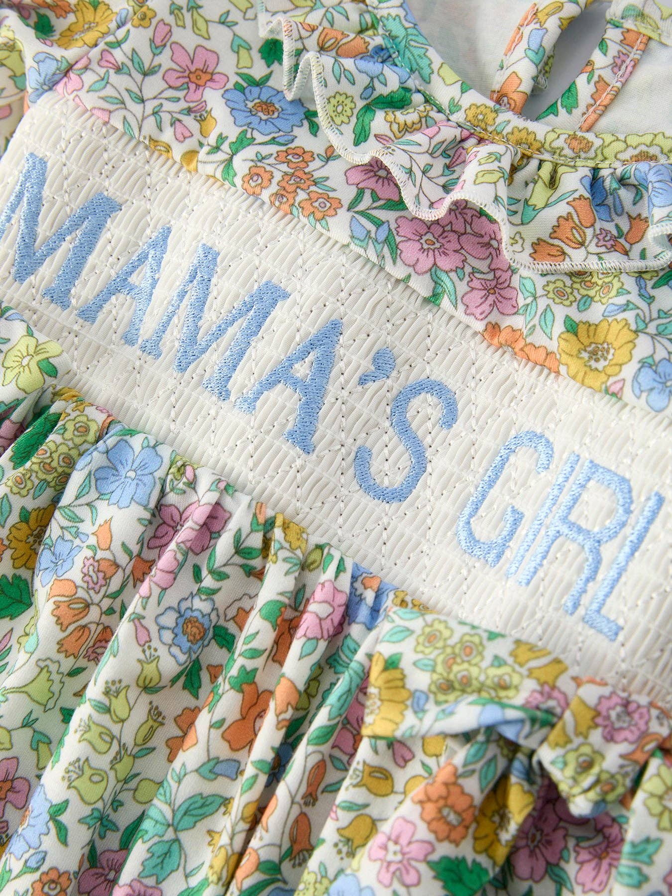 "MAMA'S GIRL" Embroidered Smocked Romper