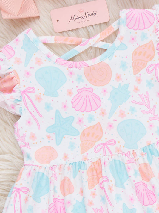 Seashell Garden Flutter Sleeve Dress