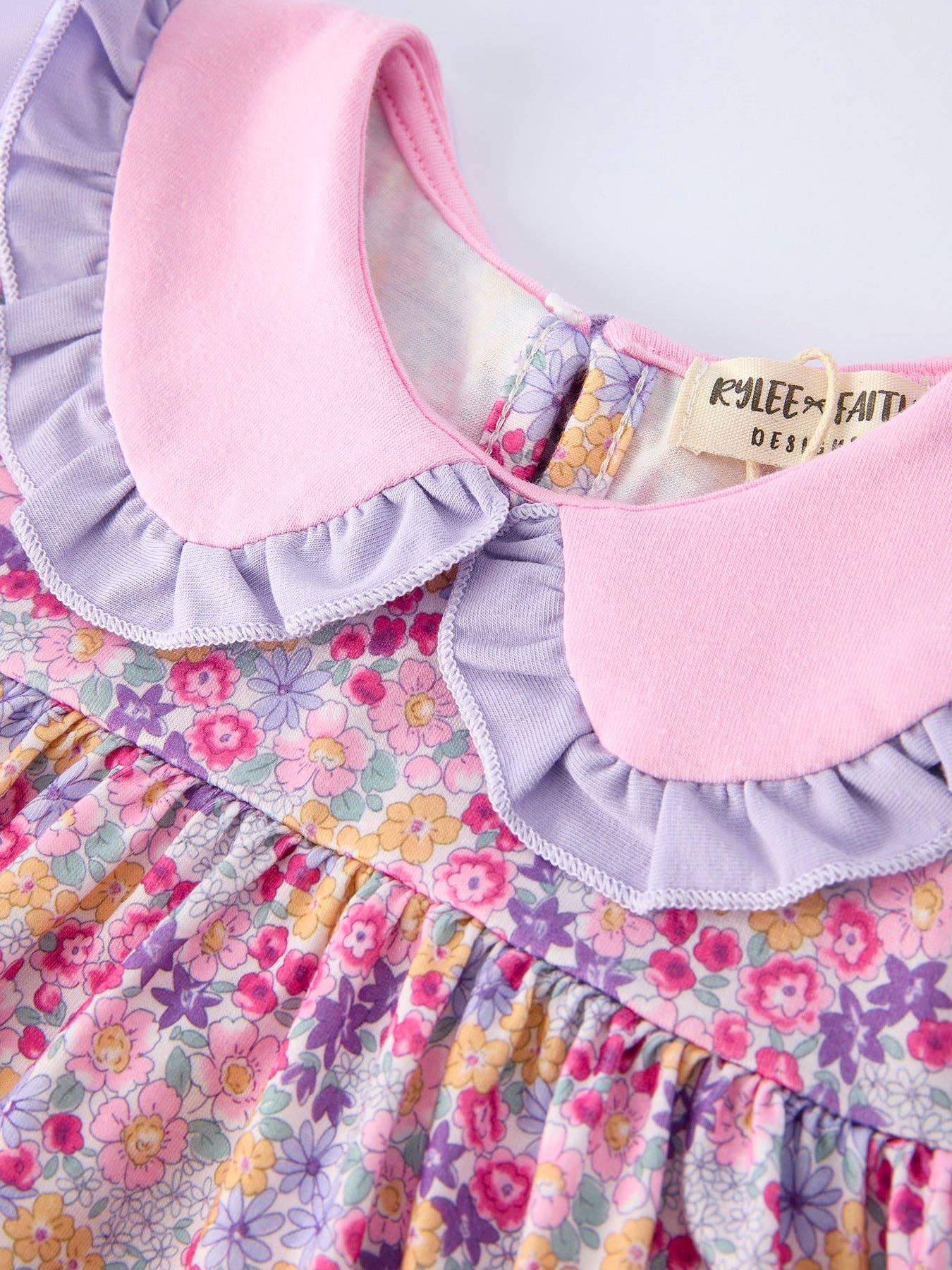 Purple Floral Bow Ruffle Dress