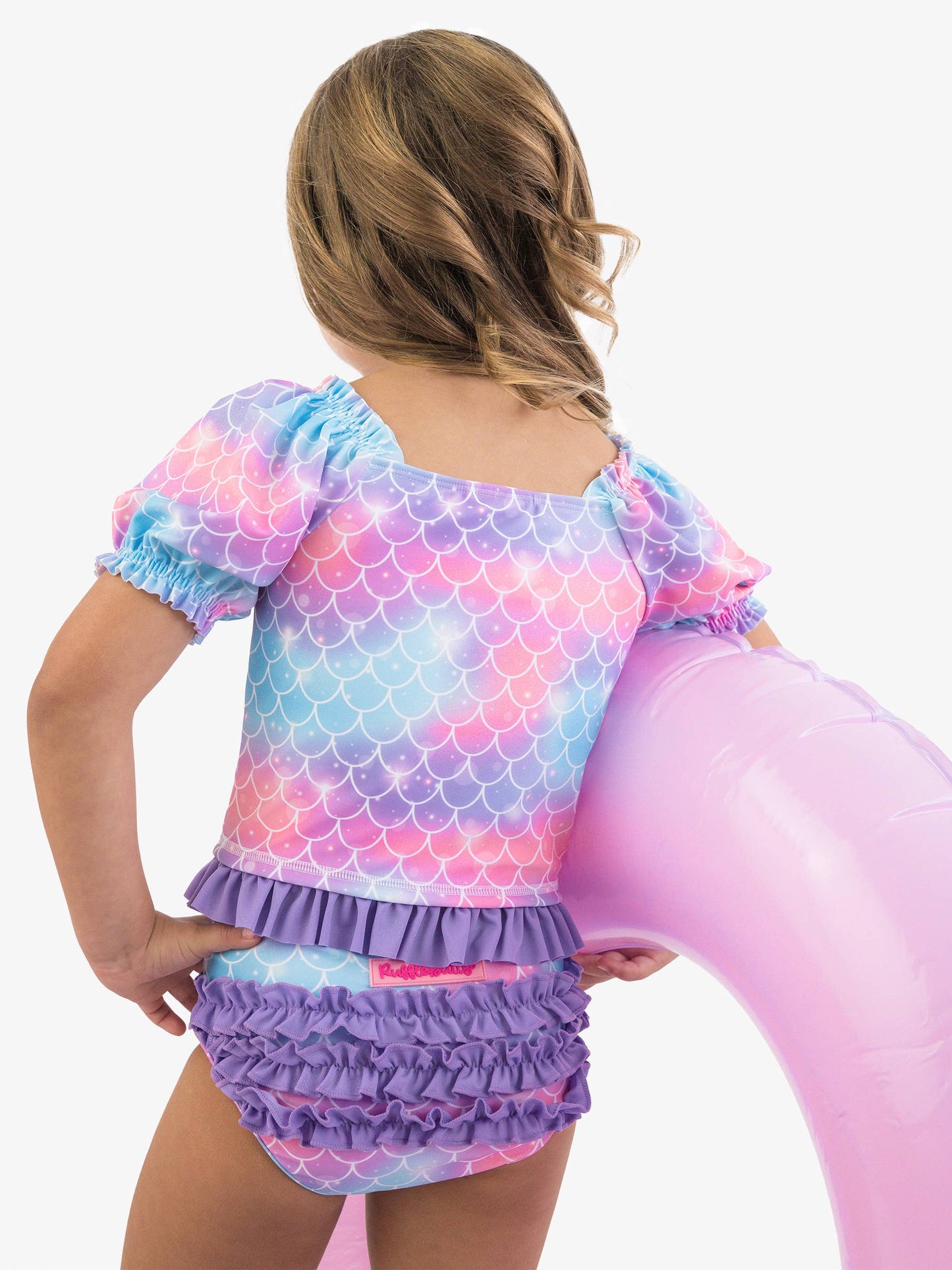 Mermaid Tale Puff Sleeve Ruffle Tankini 2-Piece Swimsuit with Signature Rear Ruffles